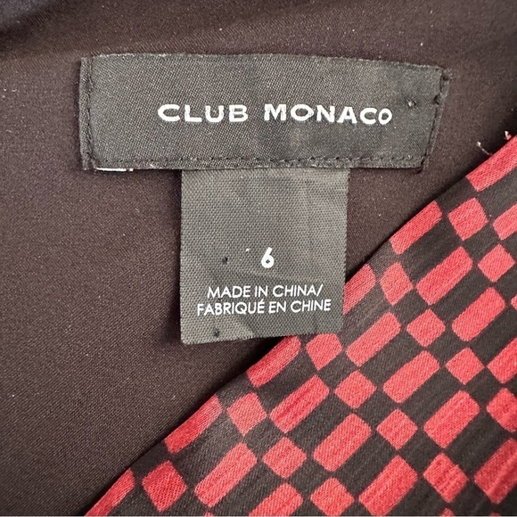 Club Monaco Tarteen scarf print V-neck faux wrap black and red dress size 6 - Picture 7 of 8